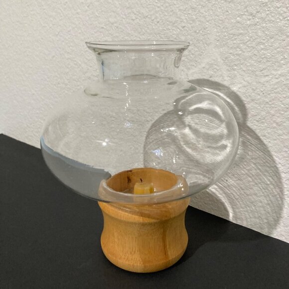 Vintage Blonde Wood Hurricane Lamp Candle Holder - Picture 2 of 8